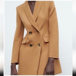 Zara double breasted long tan brown blazer